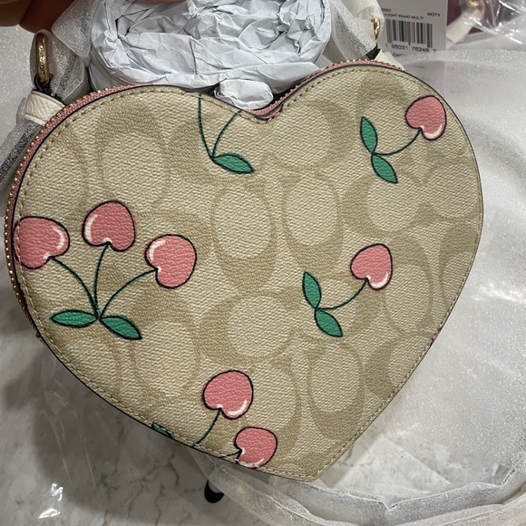Coach Heart Crossbody Signature Canvas Cherry Print Valentines Day - Picture 3 of 11